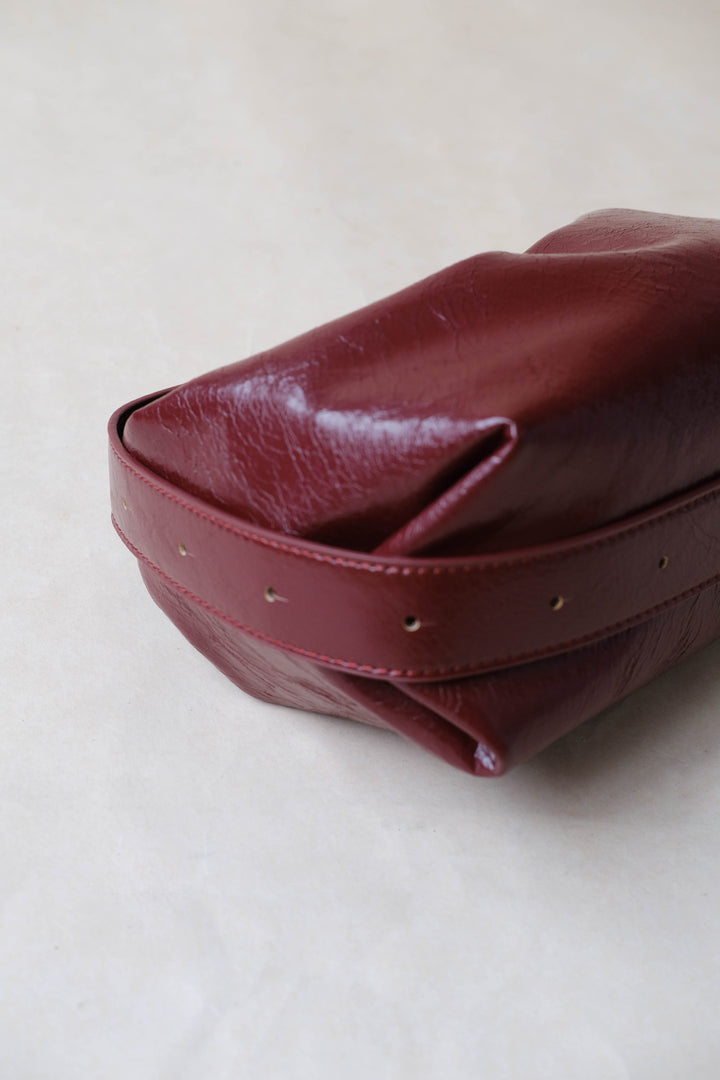 Sac à bandoulière rétro bordeaux en cuir vegan – Sac à main crossbody