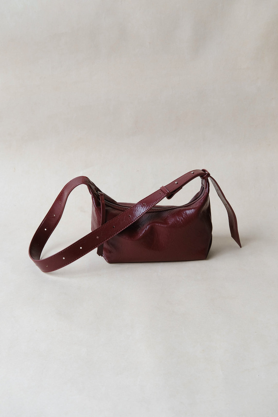 Sac à bandoulière rétro bordeaux en cuir vegan – Sac à main crossbody