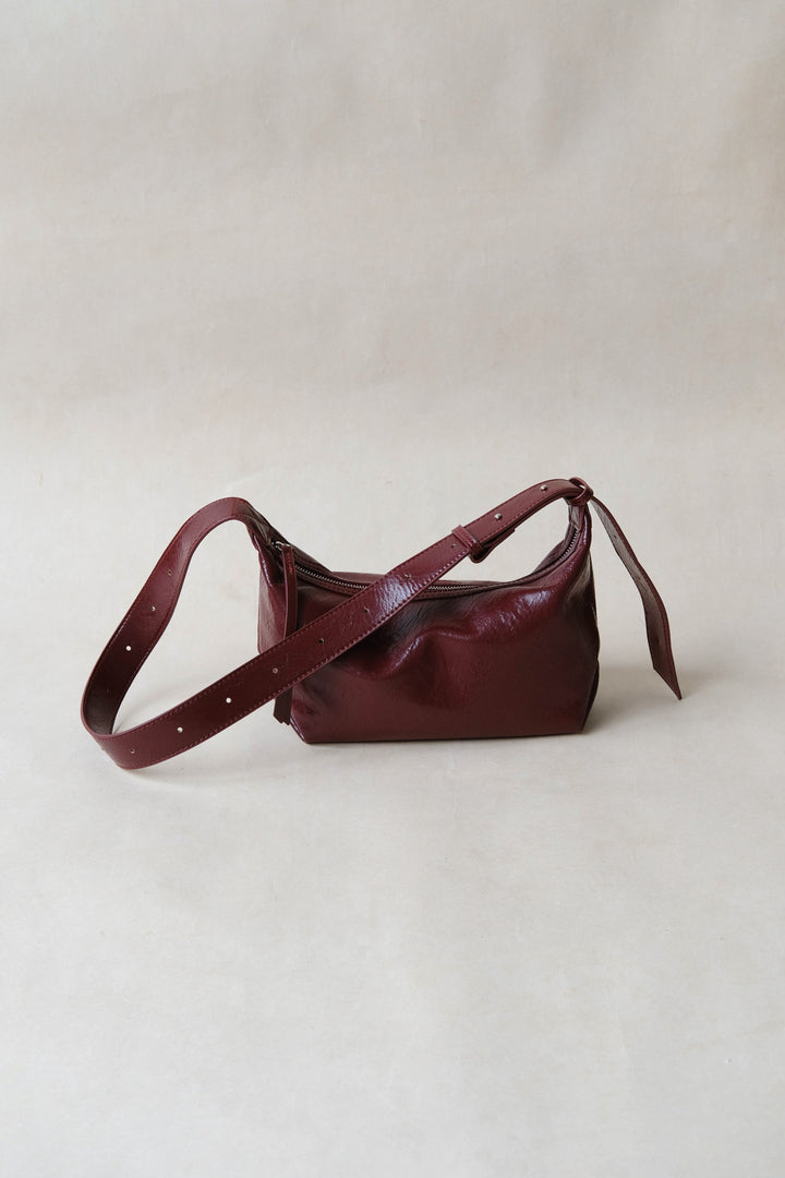 Sac à bandoulière rétro bordeaux en cuir vegan – Sac à main crossbody