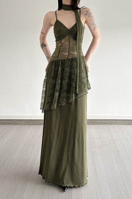 Damen Abendkleid Mit Spitze Maxi Länge 1