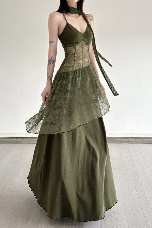 Damen Abendkleid Mit Spitze Maxi Länge 2