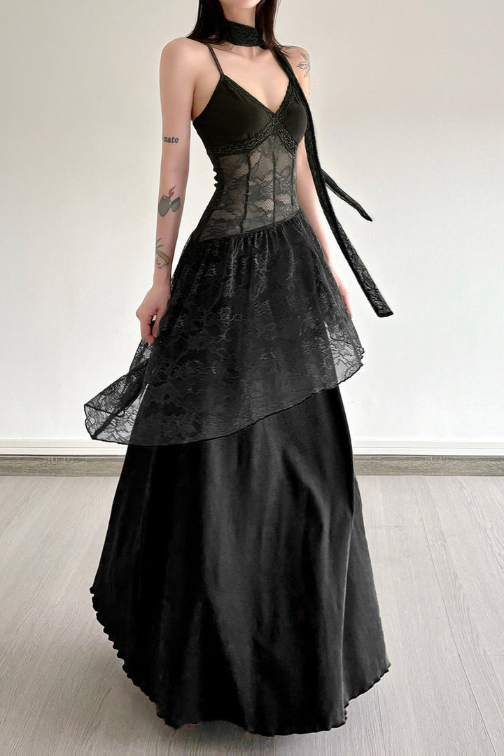 Damen Abendkleid Mit Spitze Maxi Länge 4