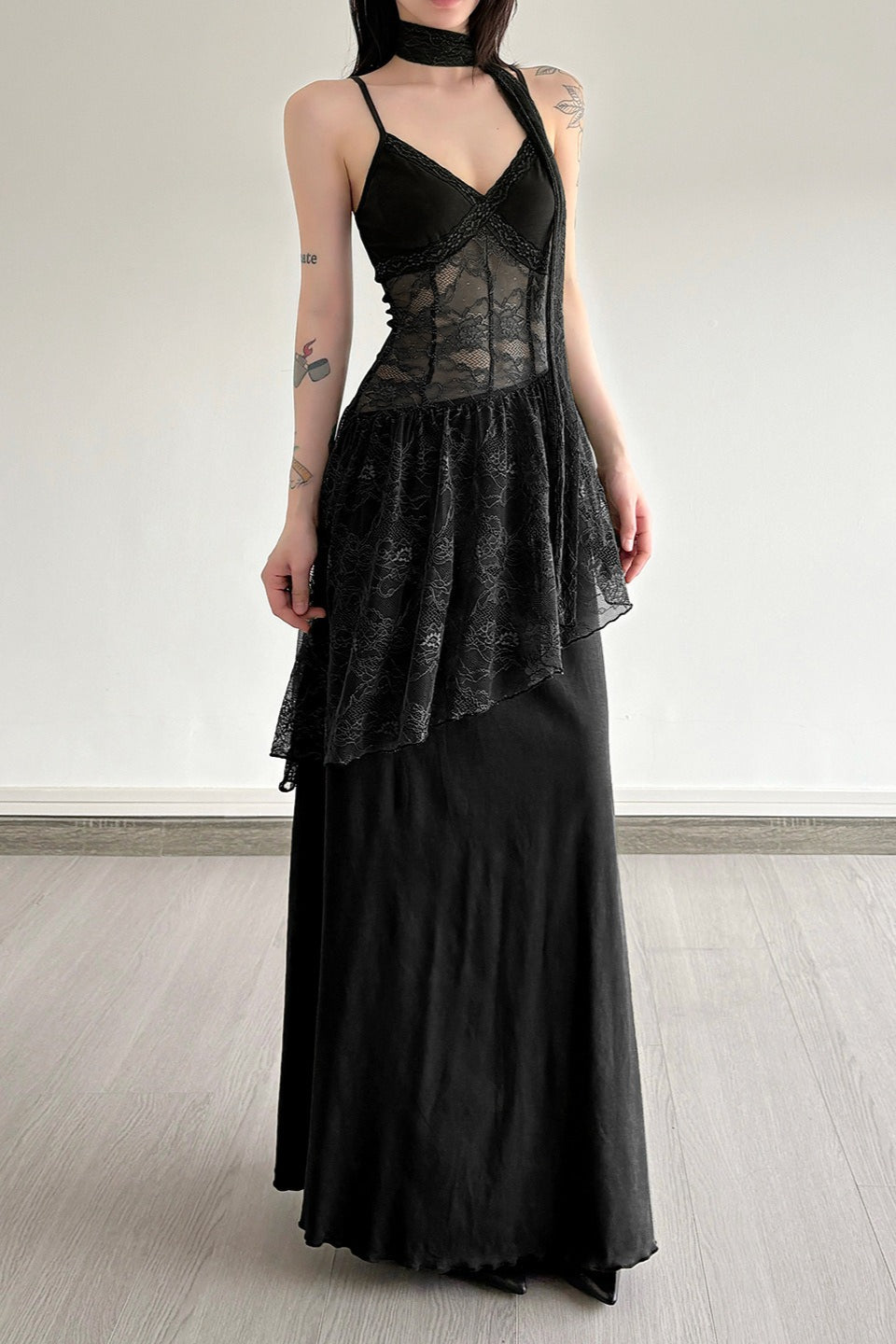 Damen Abendkleid Mit Spitze Maxi Länge 5