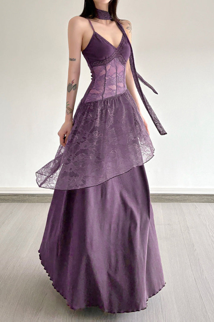 Damen Abendkleid Mit Spitze Maxi Länge 7