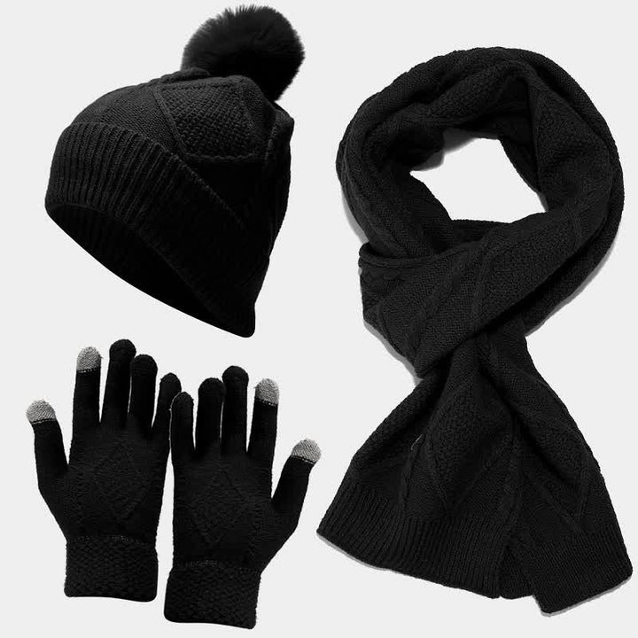 Damen Accessoire-Set Strickmütze Schal Handschuhe Hochwertiger Strickstoff Elegant