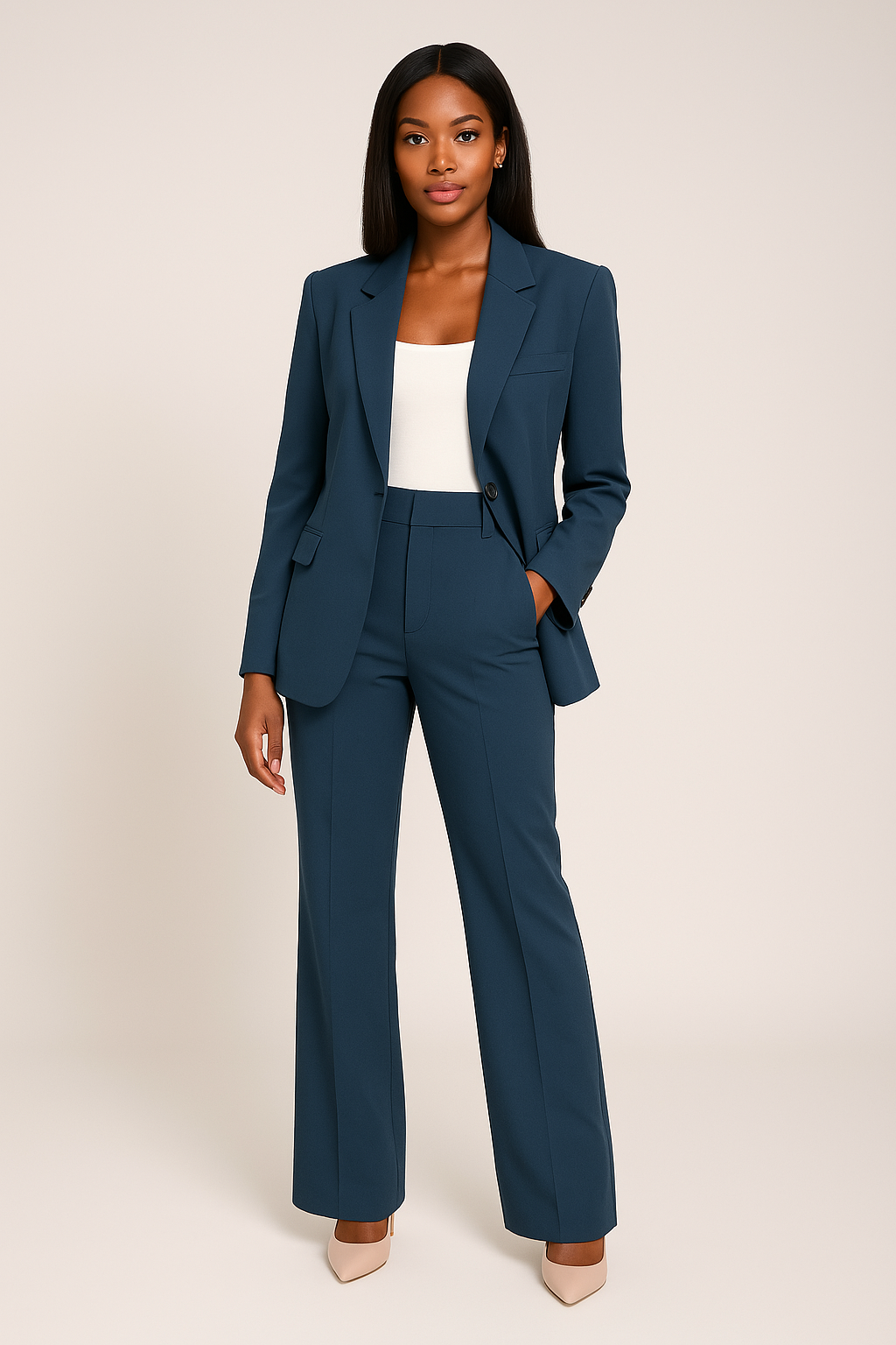 Damen Anzug Schwarz Maßgeschneiderter Blazer und Hose im Eleganten Schnitt 1