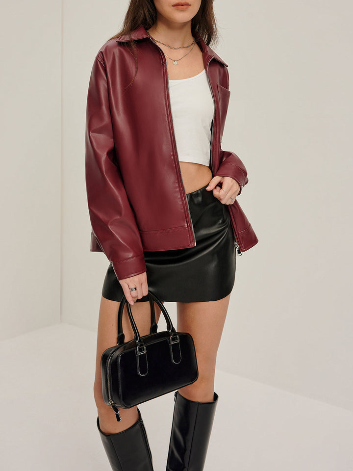 Women's biker jacket faux leather with zipper