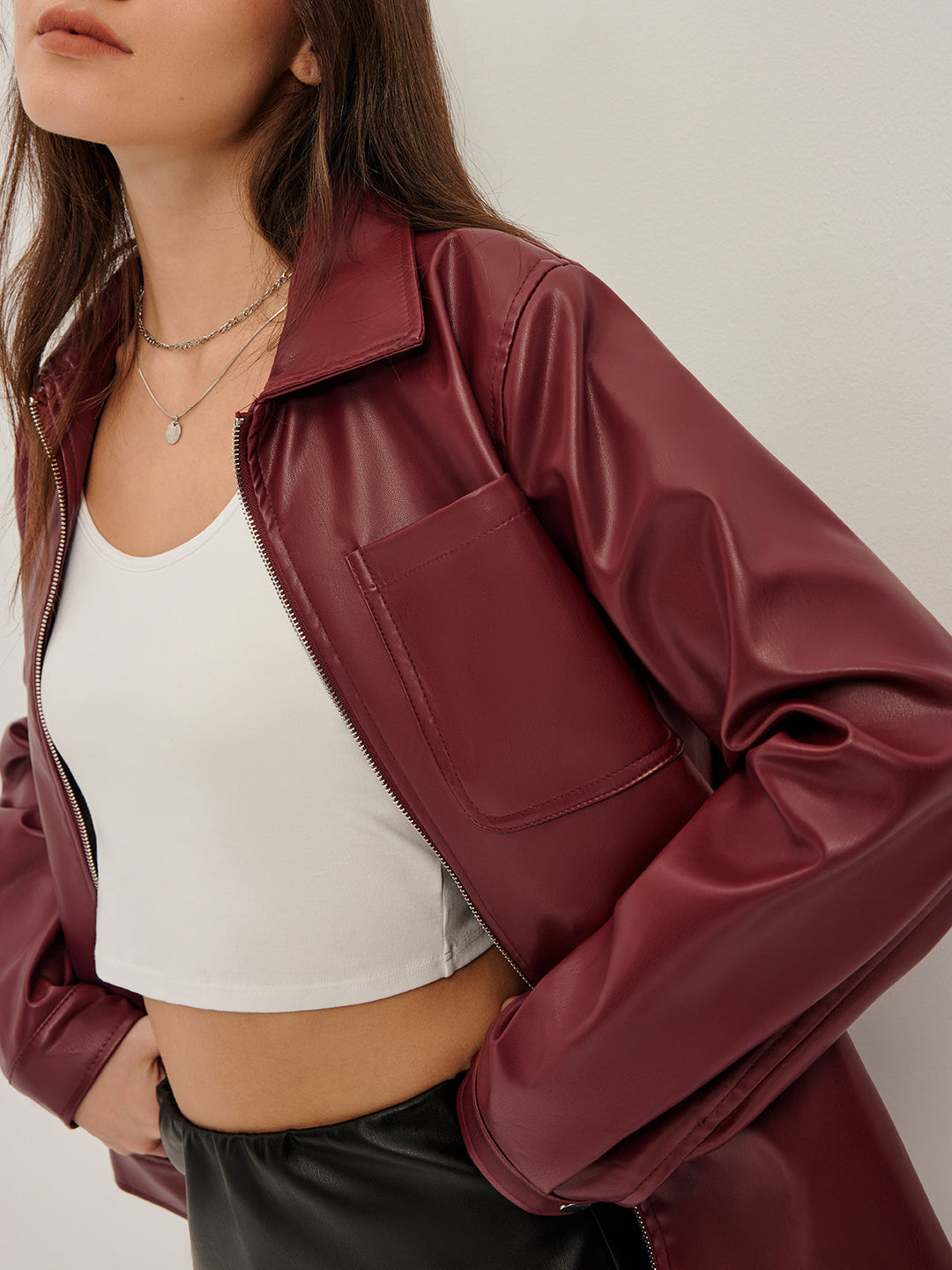 Women's biker jacket faux leather with zipper