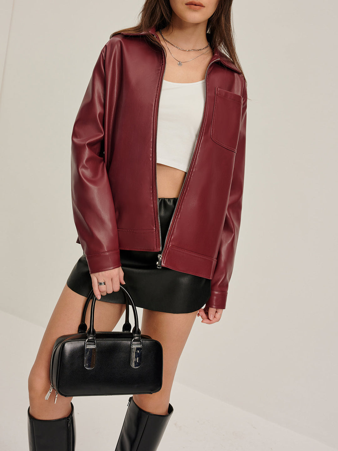 Women's biker jacket faux leather with zipper