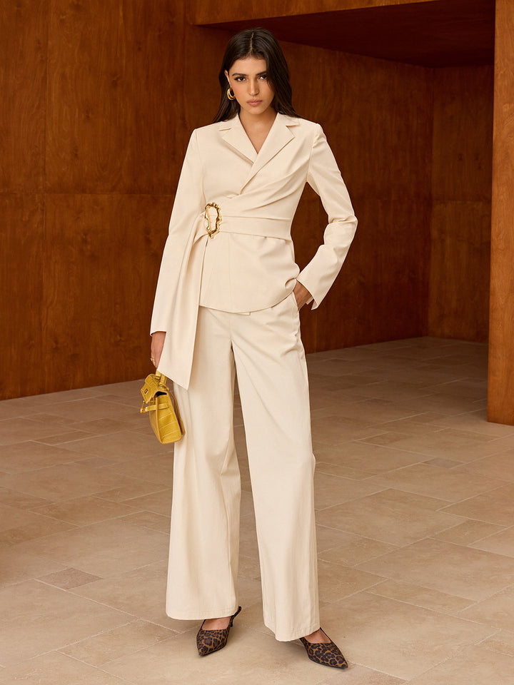 Women's Blazer Asymmetrical – Woven Fabric, Cotton Blend, Elegant Cut