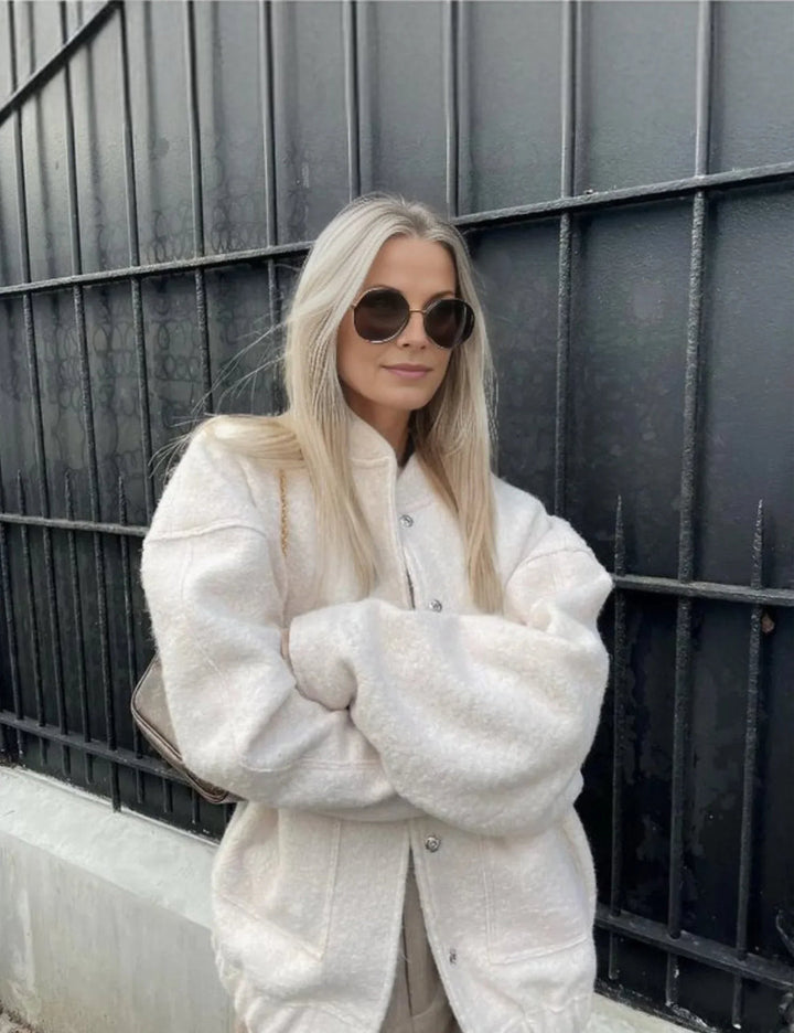 Damen Bomberjacke Oversized Stil Weiches Material Trendige Passform