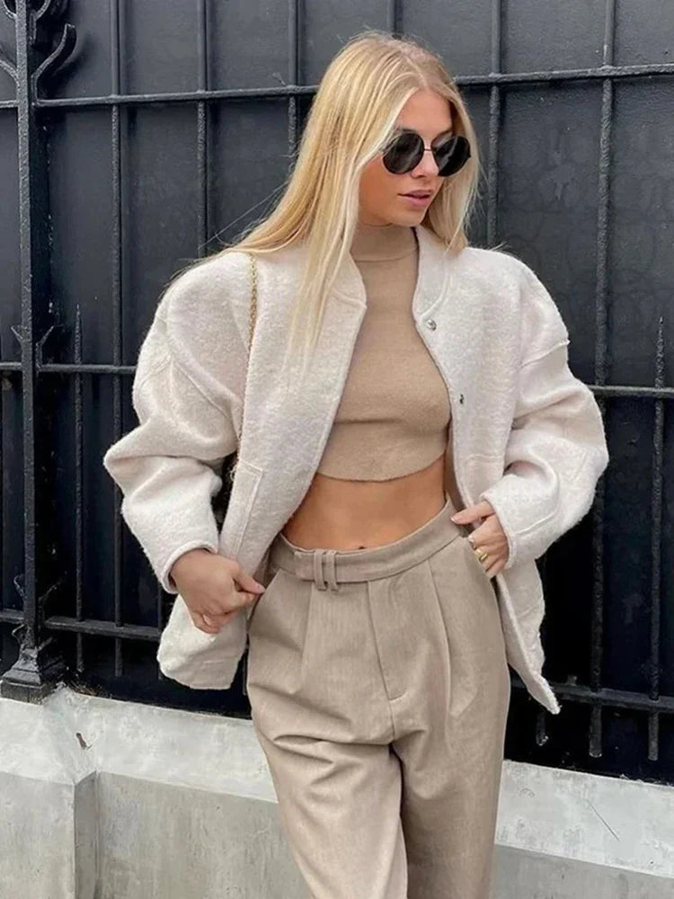 Damen Bomberjacke Oversized Stil Weiches Material Trendige Passform
