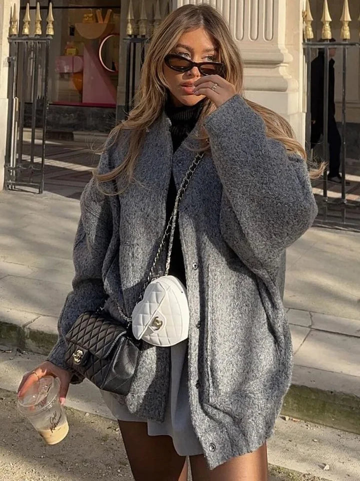Damen Bomberjacke Oversized Stil Weiches Material Trendige Passform