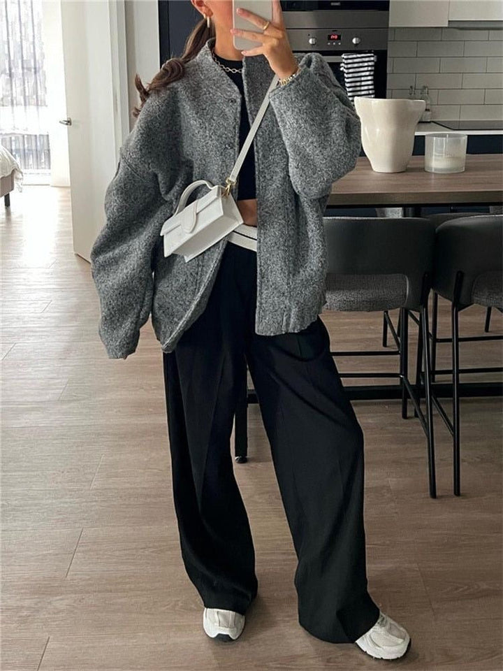 Damen Bomberjacke Oversized Stil Weiches Material Trendige Passform