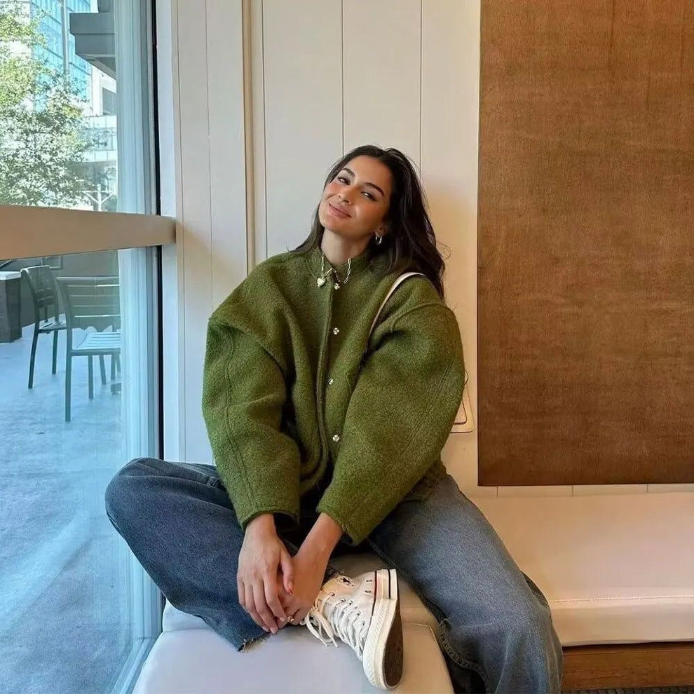 Damen Bomberjacke Oversized Stil Weiches Material Trendige Passform