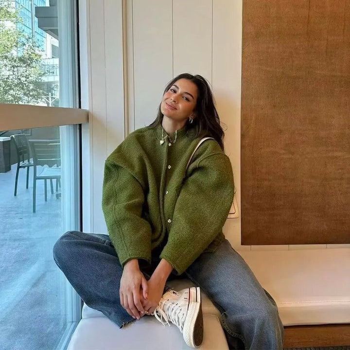 Damen Bomberjacke Oversized Stil Weiches Material Trendige Passform