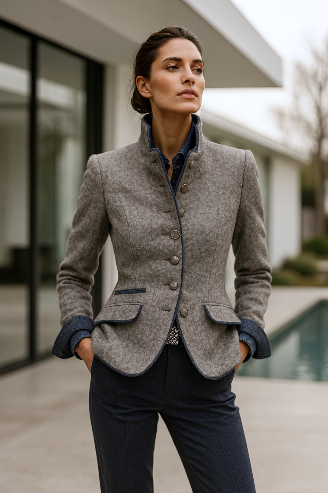 Damen Cardigan Hoher Kragen 0