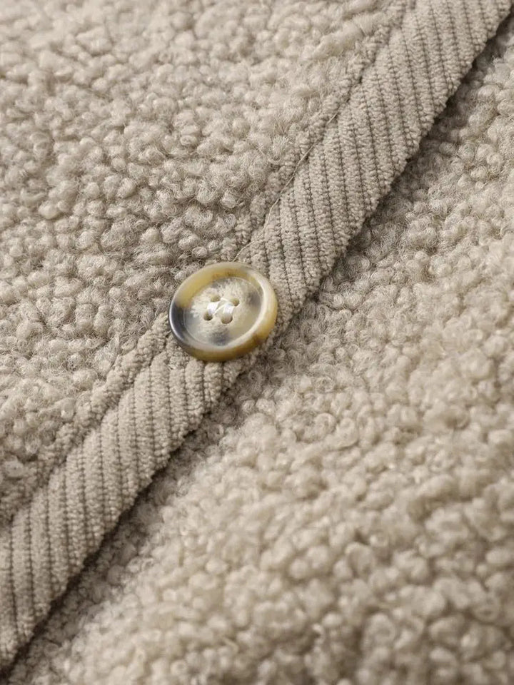 Damen Cardigan Teddy Stoff Gemütlich Mit Vordertaschen und Langen Ärmeln