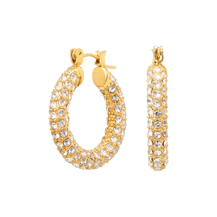 Damen Creolen Ohrringe Gold Edelstahl mit Zirkoniasteinen Elegant 3