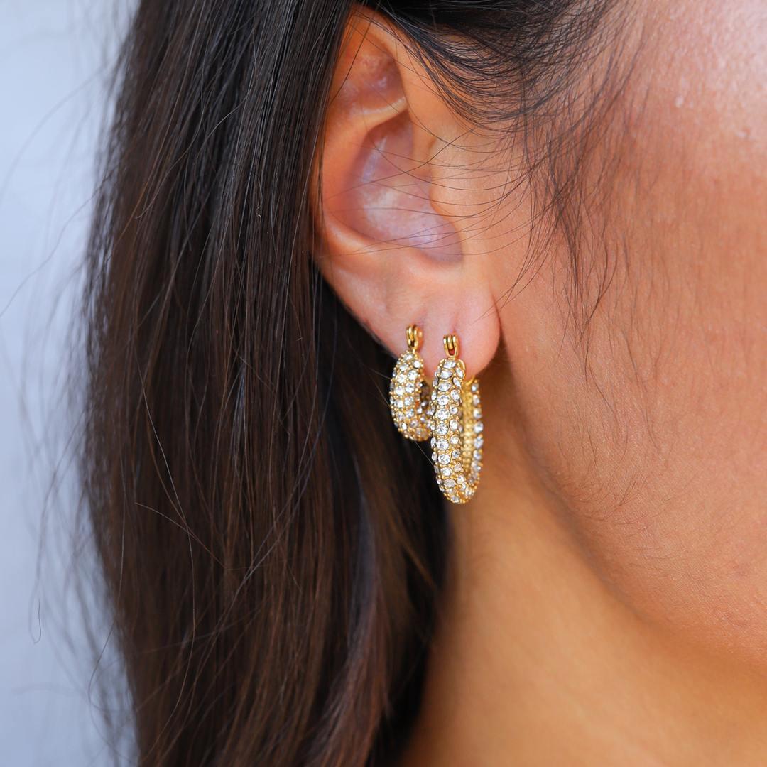 Damen Creolen Ohrringe Gold Edelstahl mit Zirkoniasteinen Elegant 5