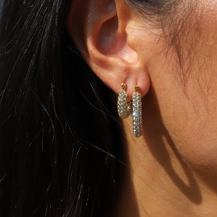 Damen Creolen Ohrringe Gold Edelstahl mit Zirkoniasteinen Elegant 6