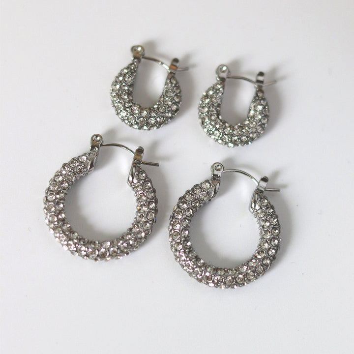 Damen Creolen Ohrringe Gold Edelstahl mit Zirkoniasteinen Elegant 8