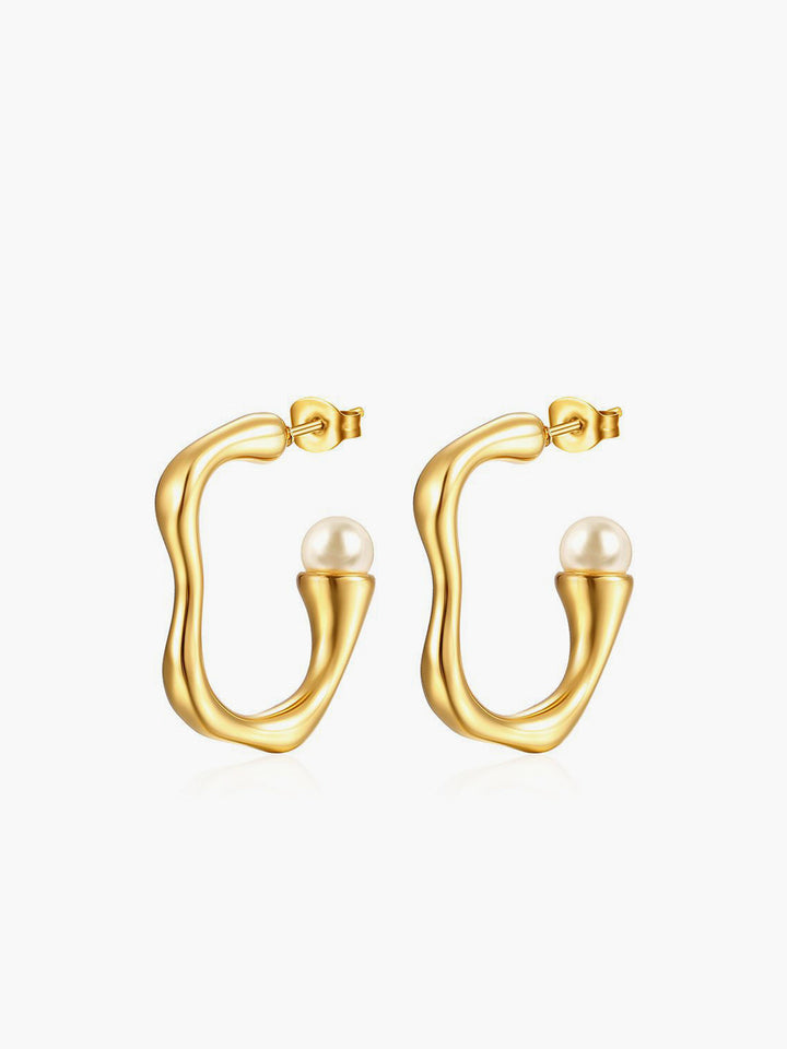 Damen Creolen Titanstahl mit Unregelmäßigen Perlen 0