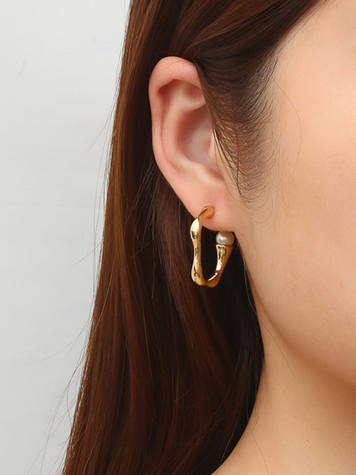 Damen Creolen Titanstahl mit Unregelmäßigen Perlen 1