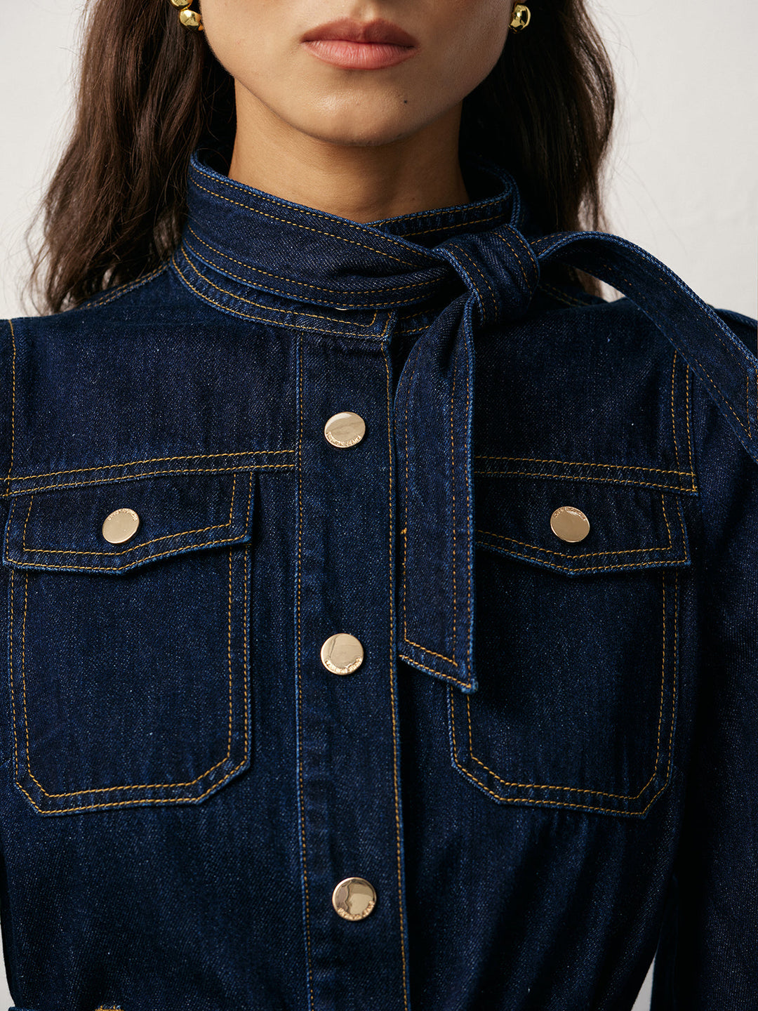 Women's Cotton Denim Dress – Short, Belt & Button Front, Denim Look