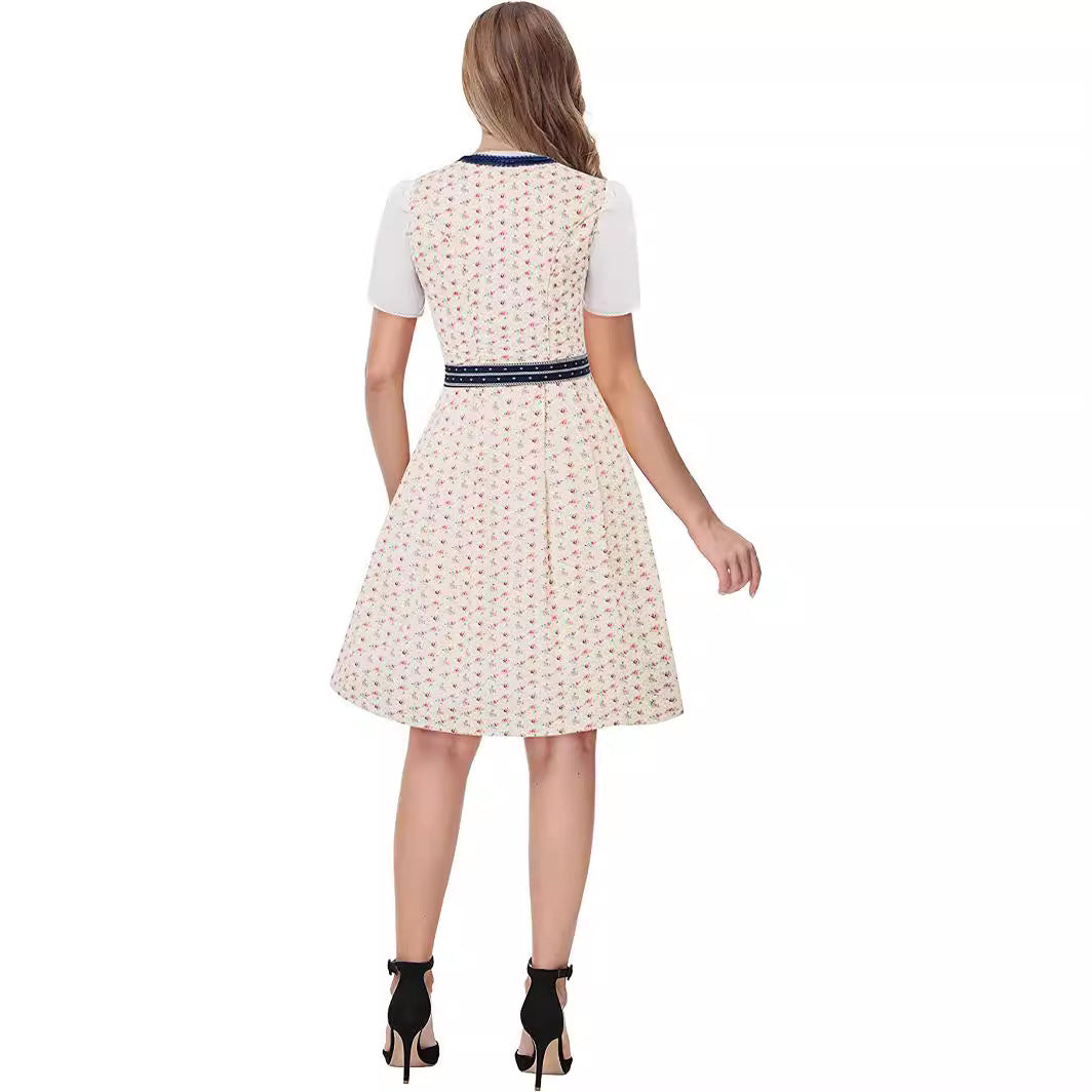 Women's Dirndl Floral Fabric Heart-Shaped Neckline Traditional Costume Fashion