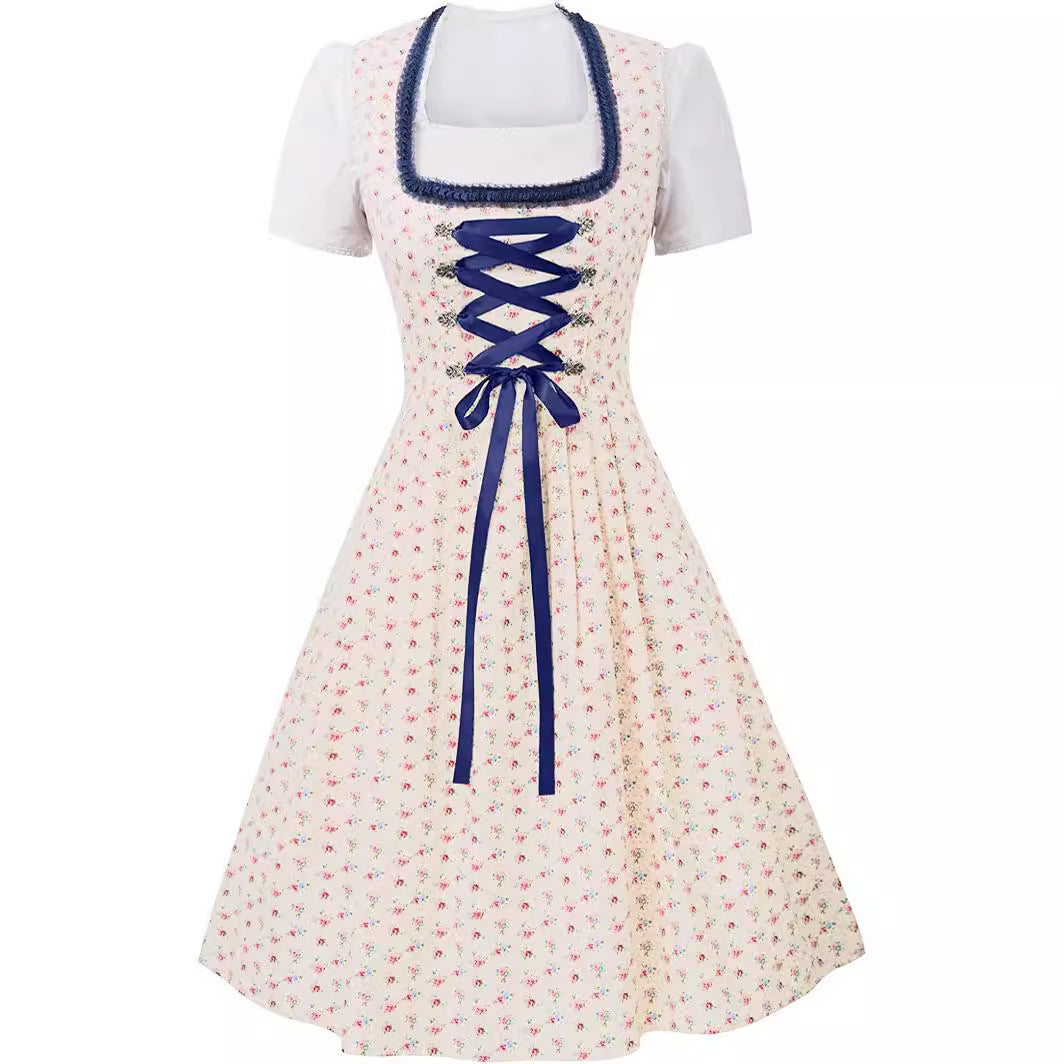 Women's Dirndl Floral Fabric Heart-Shaped Neckline Traditional Costume Fashion