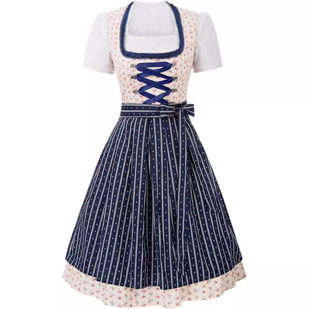 Women's Dirndl Floral Fabric Heart-Shaped Neckline Traditional Costume Fashion