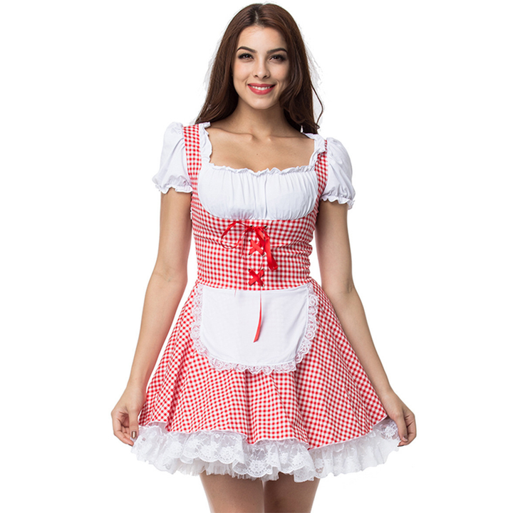 Women's Dirndl Dress Cotton Off-Shoulder Festive Checkered Pattern