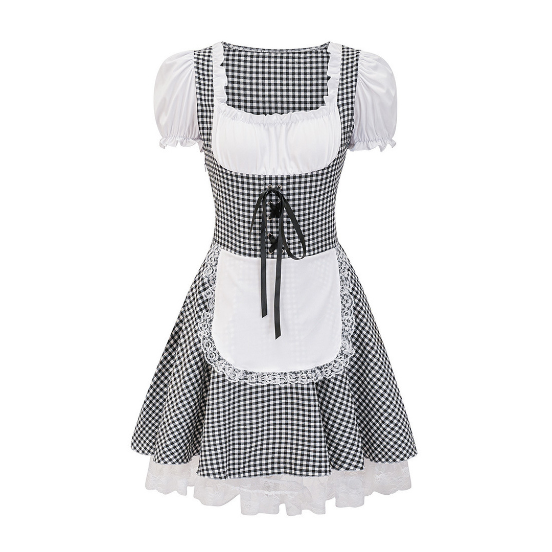 Women's Dirndl Dress Cotton Off-Shoulder Festive Checkered Pattern