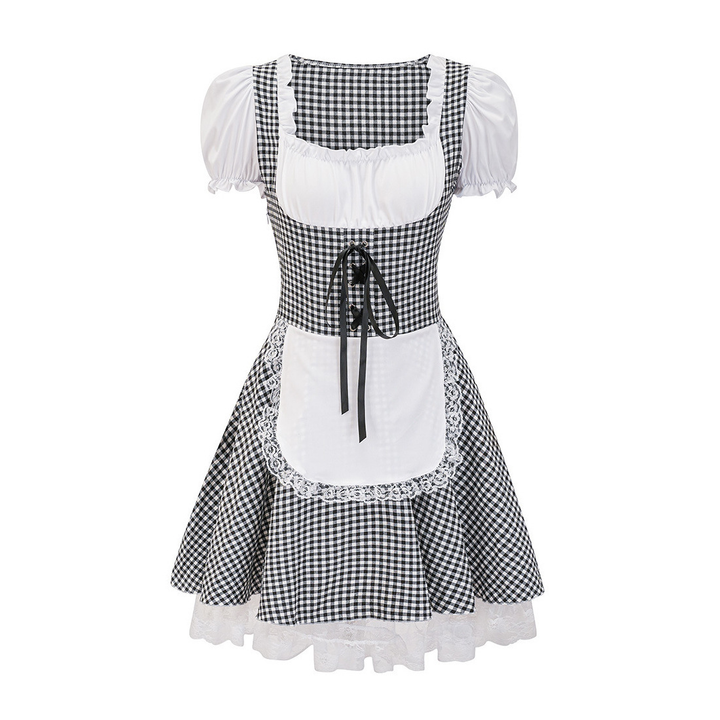 Women's Dirndl Dress Cotton Off-Shoulder Festive Checkered Pattern