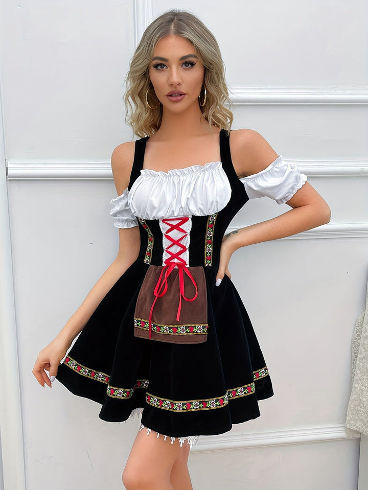 Women's Dirndl Dress Off-Shoulder Traditional Dress with Flowing Skirt for Oktoberfest