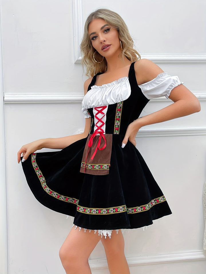 Women's Dirndl Dress Off-Shoulder Traditional Dress with Flowing Skirt for Oktoberfest