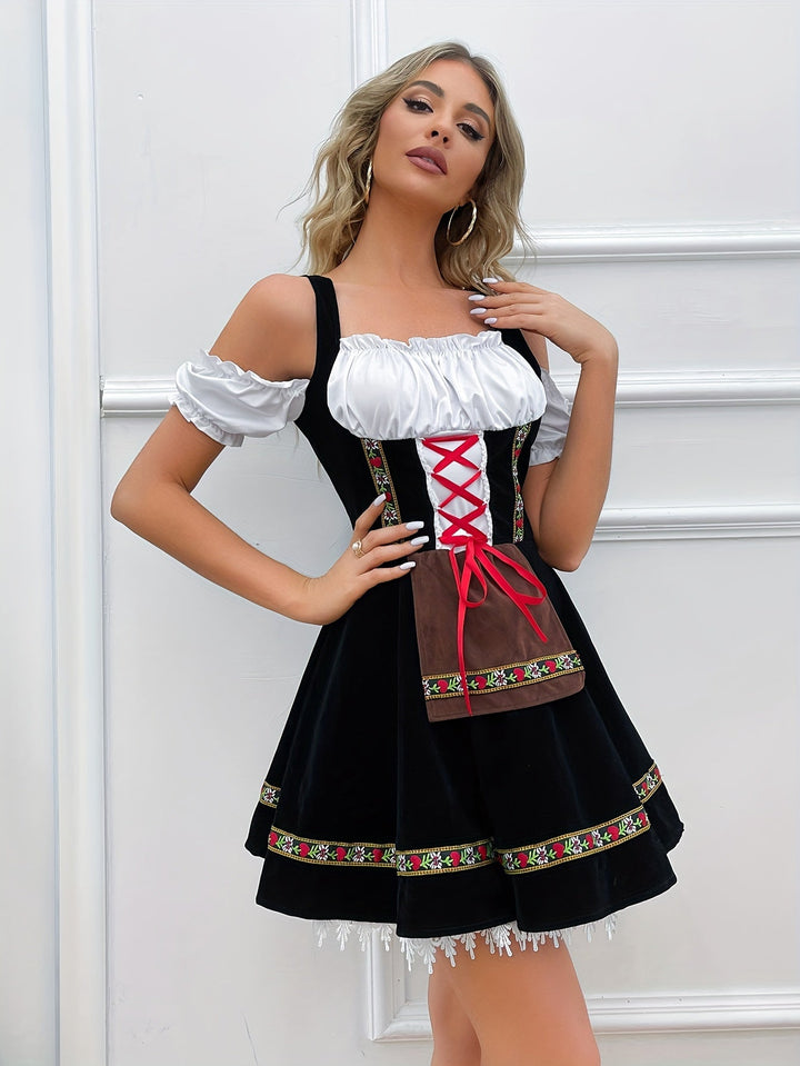 Women's Dirndl Dress Off-Shoulder Traditional Dress with Flowing Skirt for Oktoberfest