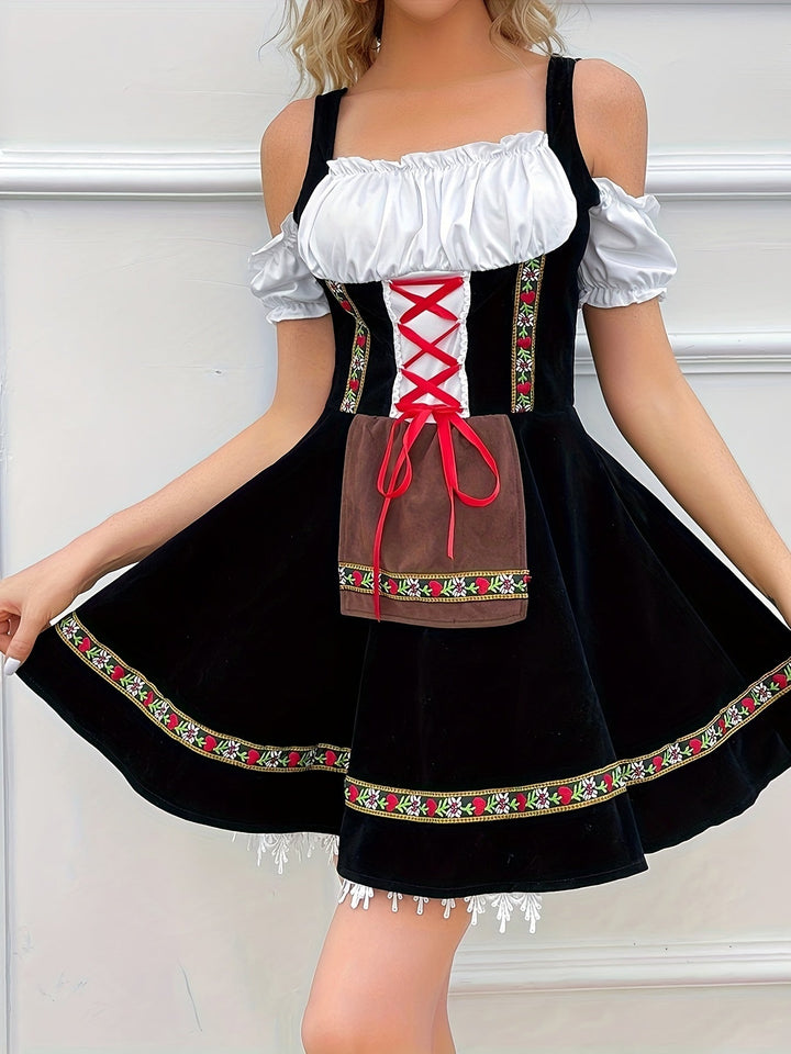 Women's Dirndl Dress Off-Shoulder Traditional Dress with Flowing Skirt for Oktoberfest