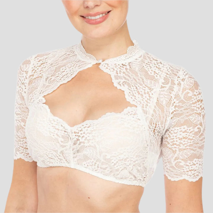 Women's Dirndl Blouse Lace Elegant with Seductive Neckline and High-Quality Cotton