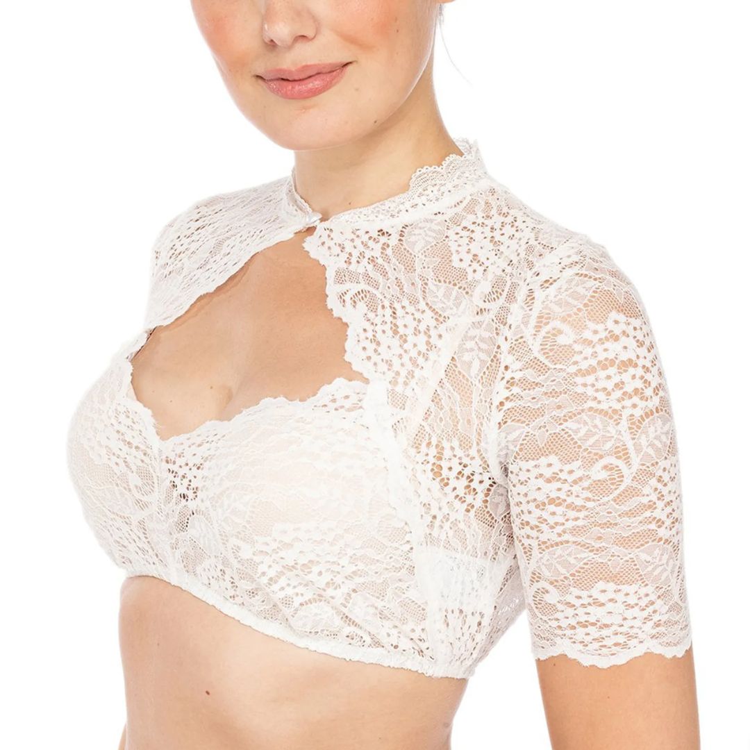 Women's Dirndl Blouse Lace Elegant with Seductive Neckline and High-Quality Cotton