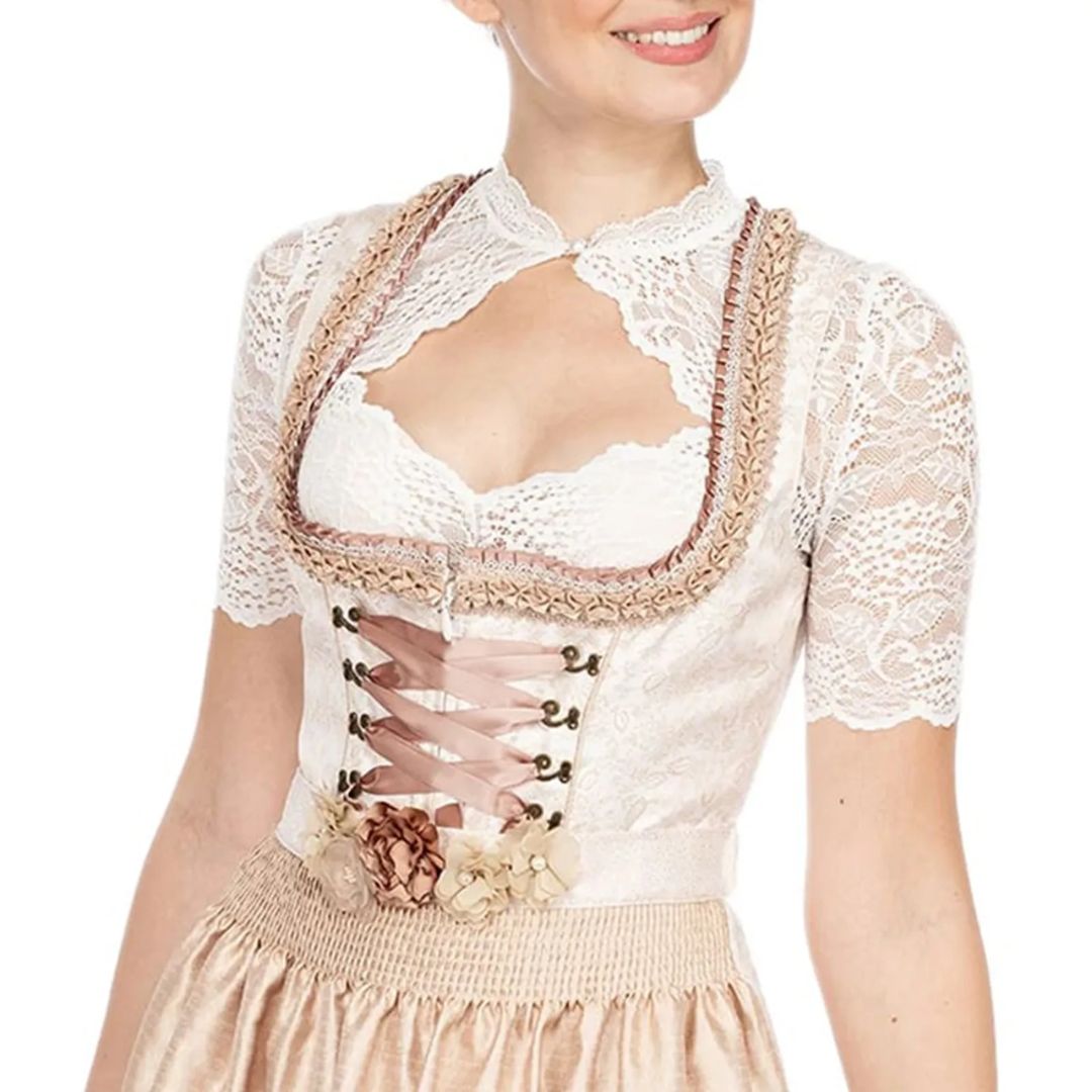 Women's Dirndl Blouse Lace Elegant with Seductive Neckline and High-Quality Cotton
