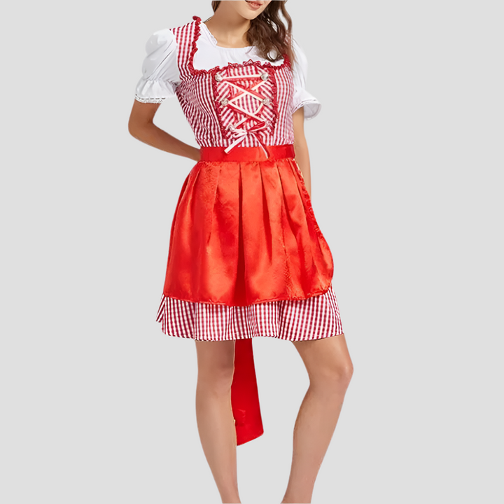 Women's Dirndl Dress Cotton Festive Black with Checkered Pattern