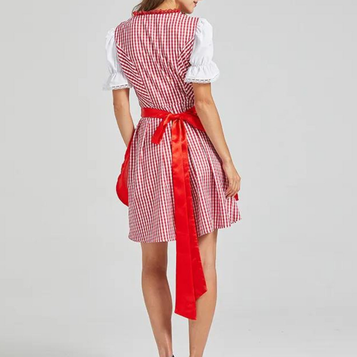 Women's Dirndl Dress Cotton Festive Black with Checkered Pattern