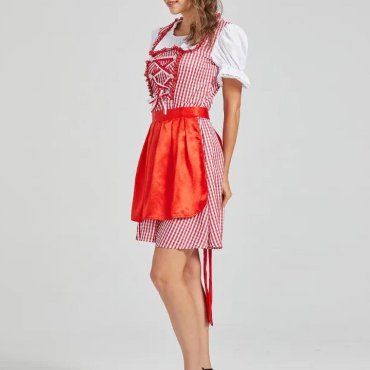Women's Dirndl Dress Cotton Festive Black with Checkered Pattern