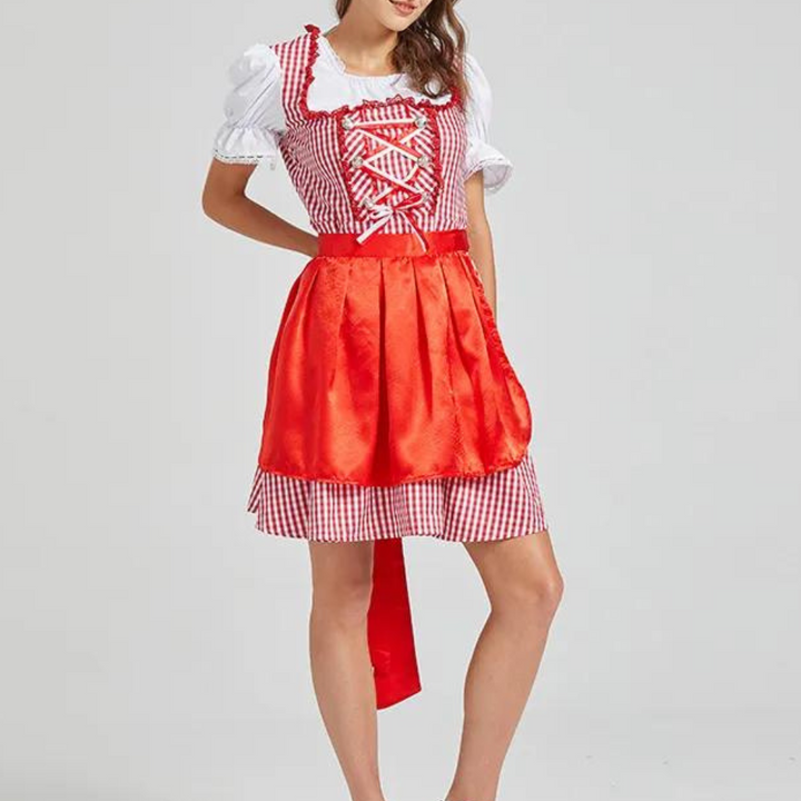 Women's Dirndl Dress Cotton Festive Black with Checkered Pattern