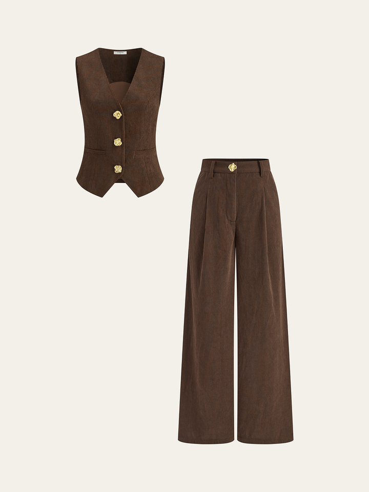 Damen Cordhose – Weites Bein, Faltenhose, Mittlere Taille, Elegant & Modern