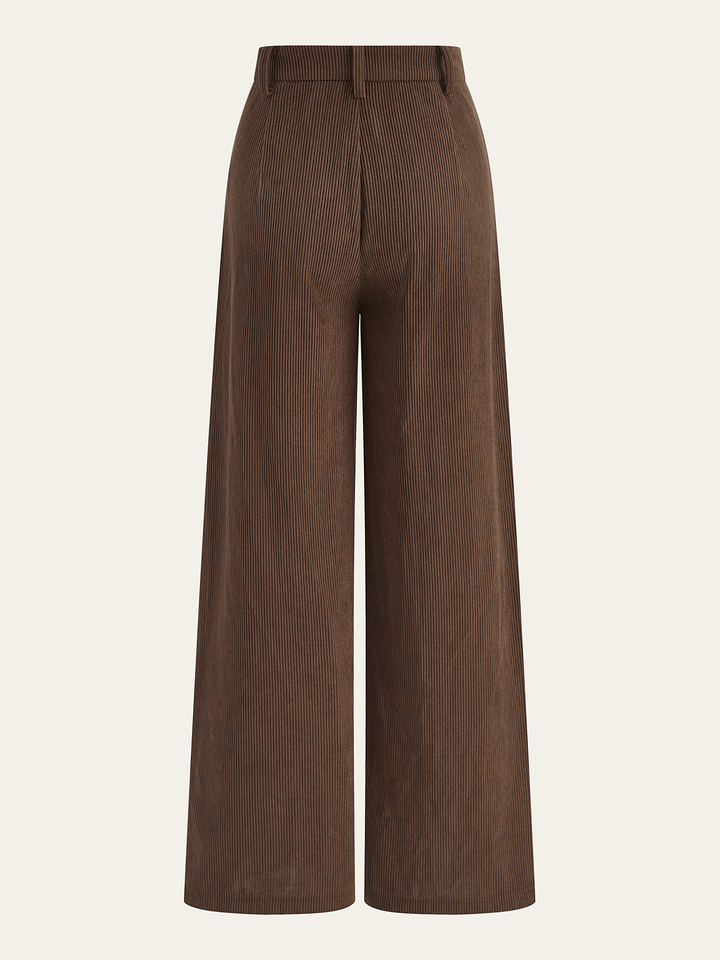 Damen Cordhose – Weites Bein, Faltenhose, Mittlere Taille, Elegant & Modern