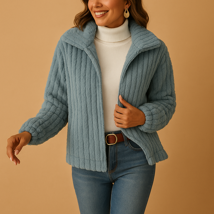 Women's long fleece vest with standing collar and pockets