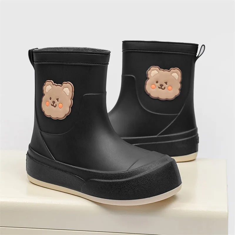 Damen Gummistiefel Gummi Wasserfest mit Bärendesign Rutschfeste Sohle